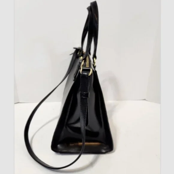 LRL RALPH LAUREN GLAZED LEATHER SATCHEL HAND BAG with GOLD Logo HARDWARE - Picture 7 of 16